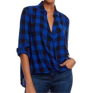 Rag & bone Camile Buffalo Check Faux Wrap Shirt | Blue Plaid | Size S